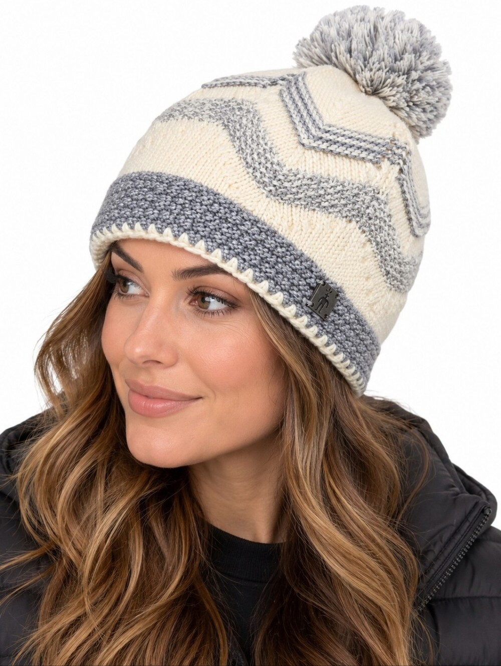 Smartwool Women's Merino Wool Blend Pom Pom Beanie Gray Ivory